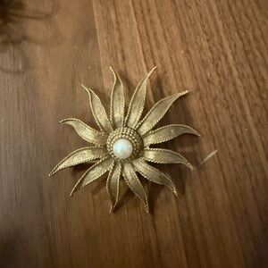 Boucher Gold Flower Brooch with Pearl Center